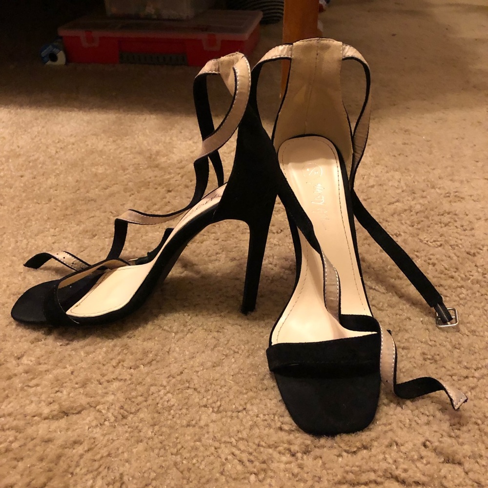 Black suede strap heels